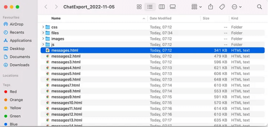Export folder of Telegram chat history